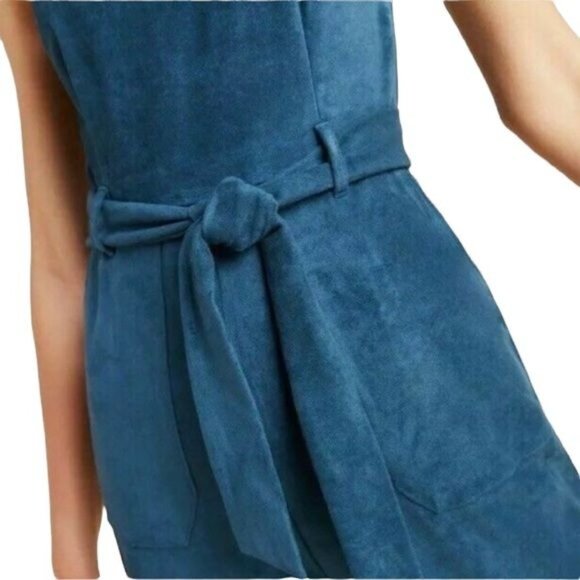 Anthropologie Bishop and Young Jumpsuit  Suede Tie Waist in Blue Size Medium - Picture 3 of 12